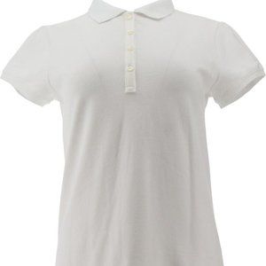 NWT LANDS' END GIRL'S MESH CAP SLEEVE POLO SHIRT WHITE MEDIUM‎ (10-12)